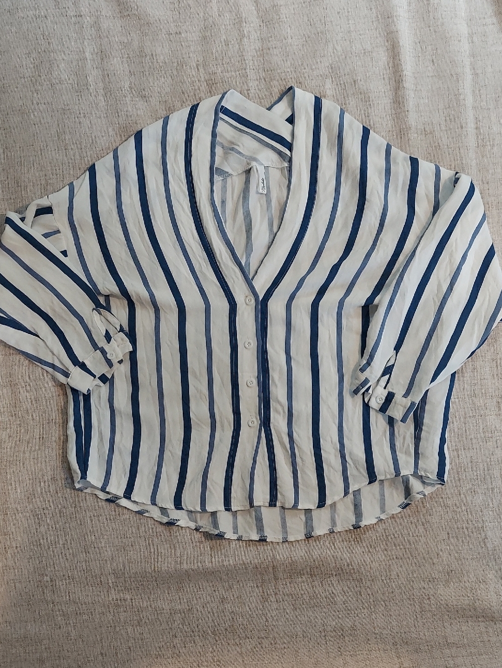 Anthropologie  Striped V-Neck Button Front Blouse - Blue & White